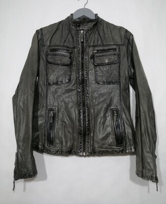 SECOND HAND Vintage style army green leather urban jacket size S for women