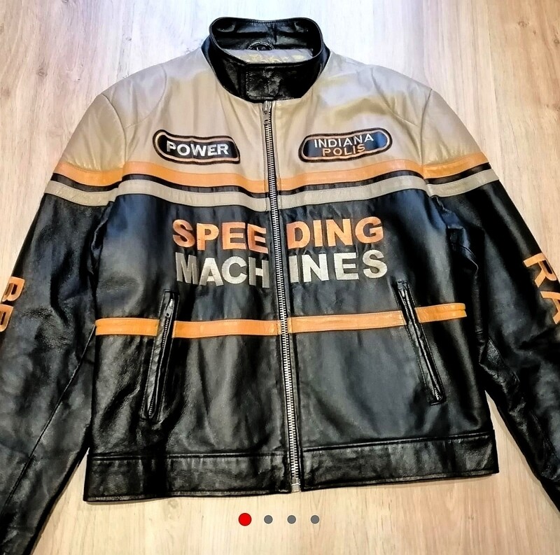 SECOND HAND Like NEW 90s leather jacket Racing Cafe Racer style Indianapolis edition men&#39;s size L