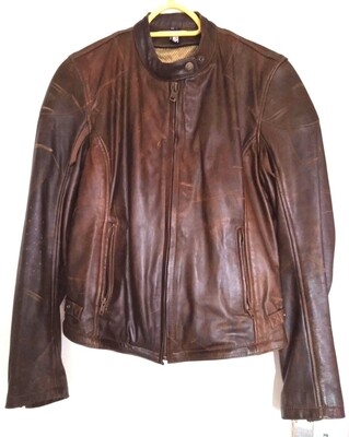 SECOND HAND Helstons aged brown leather motorcycle jacket size L for women
