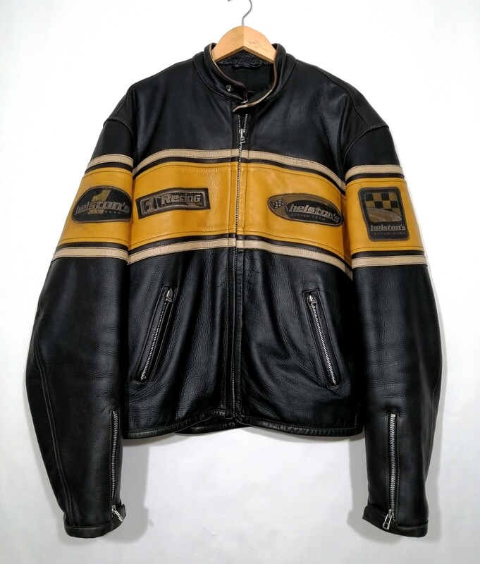 SECOND HAND Vintage 90s Helston&#39;s Cafe Racer Leather Jacket Men&#39;s Size XL