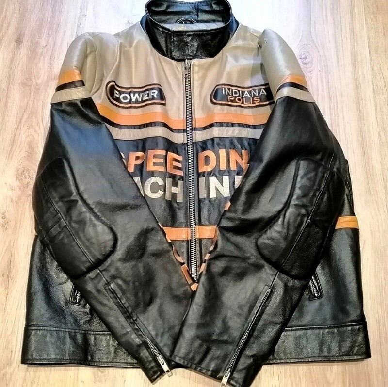 SECOND HAND 90s leather jacket Racing Cafe Racer style Indianapolis edition men&#39;s size XXL