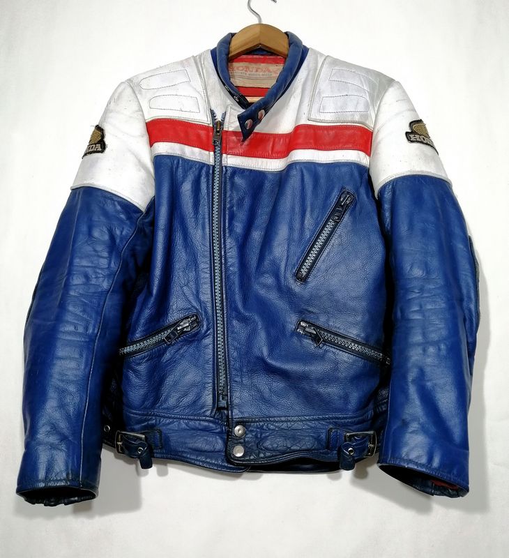 SECOND HAND Unisex 80s genuine Honda biker leather jacket &quot;Cafe Racer&quot; style Medium size