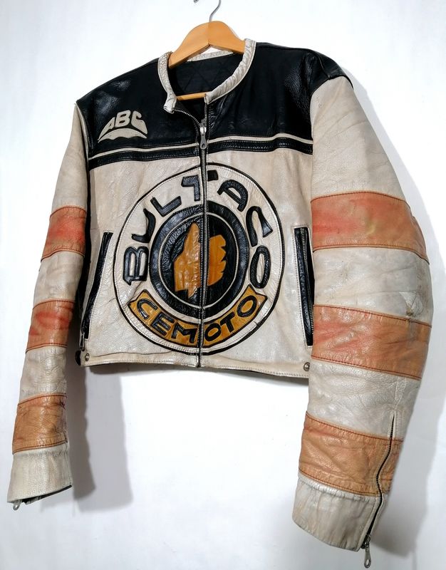 SECOND HAND Original vintage Bultaco biker style leather jacket from the 80s size Medium for women
