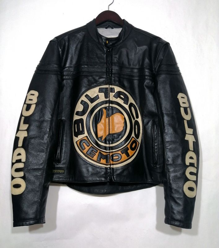 Second Hand Mythical Genuine Bultaco Black Cowhide Leather Jacket from the 90s Size XL for Men