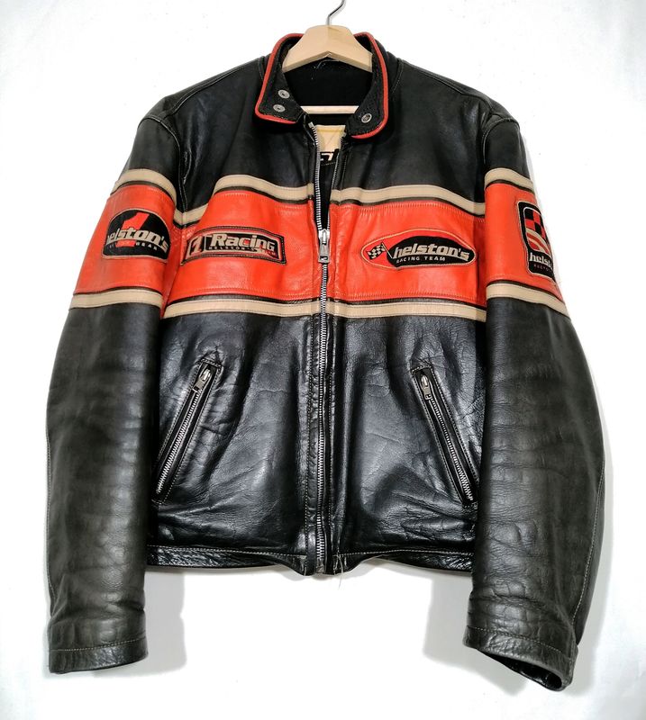SECOND HAND Vintage 80&#39;s Original Helston&#39;s Leather Jacket &quot;Cafe Racer&quot; Style Classic size L for men
