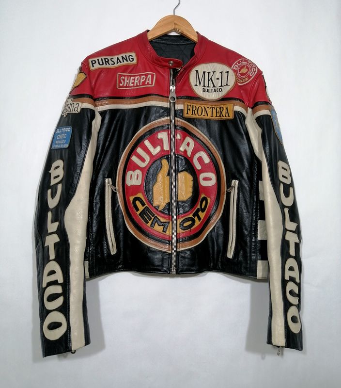 SECOND HAND 80&#39;s Original Bultaco Leather Jacket &quot;Cafe Racer &amp; Racing&quot; Style Classic size XL for men