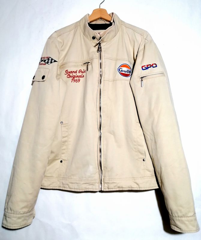 SECOND HAND Gulf Grand Prix Canvas Cafe Racer Style Jacket Men&#39;s Size X-Large
