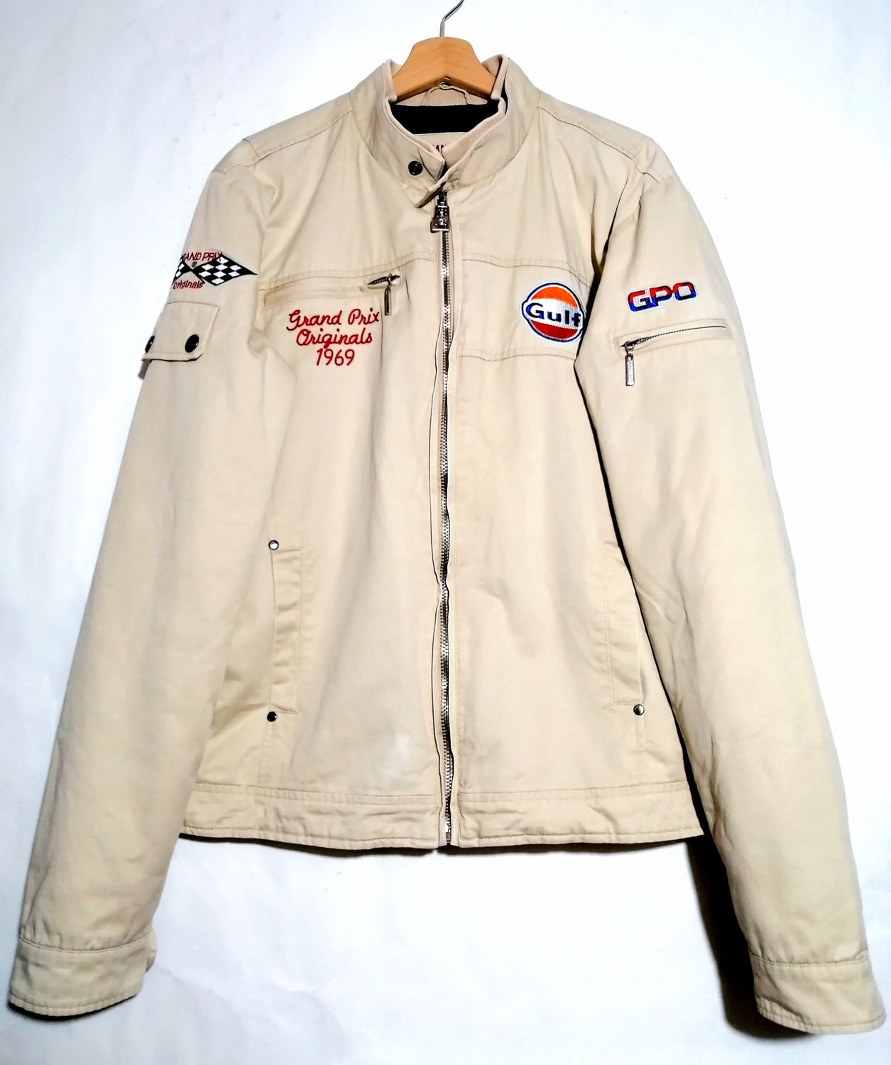 SECOND HAND Gulf Grand Prix Canvas Cafe Racer Style Jacket Men&#39;s Size X-Large
