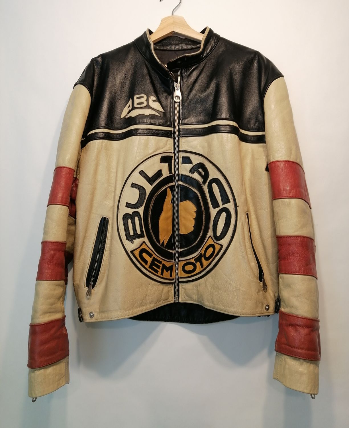 SECOND HAND Vintage 80&#39;s Original Bultaco Leather Jacket &quot;Cafe Racer&quot; Style Medium size for men