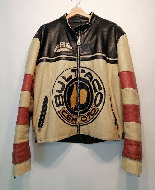 SECOND HAND Vintage 80&#39;s Original Bultaco Leather Jacket &quot;Cafe Racer&quot; Style Medium size for men