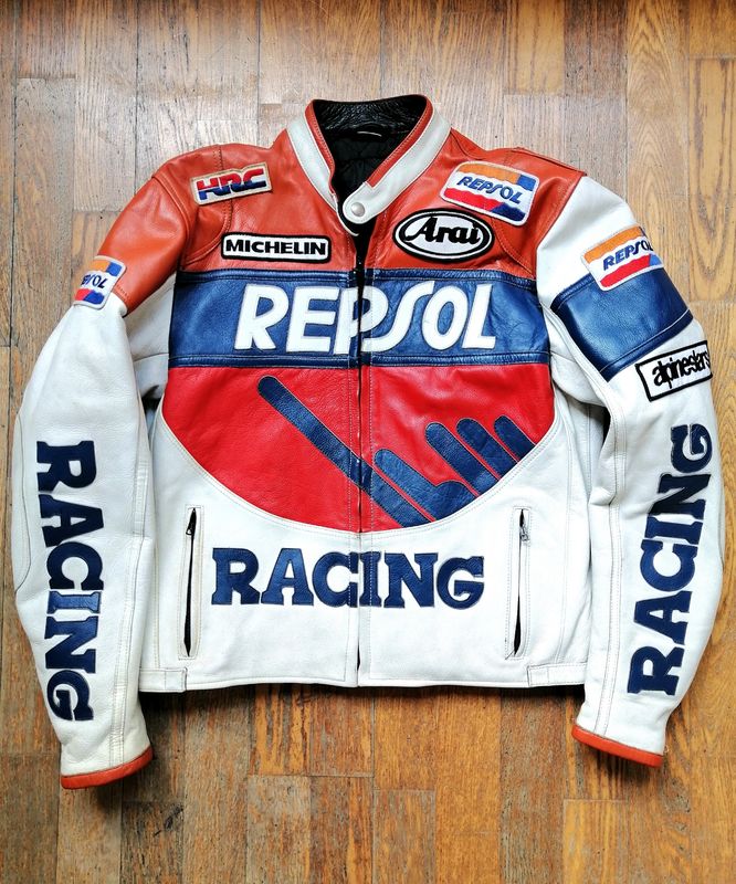 Second Hand UNISEX Original 90s Racing Style Motorcycle Jacket Medium Size
