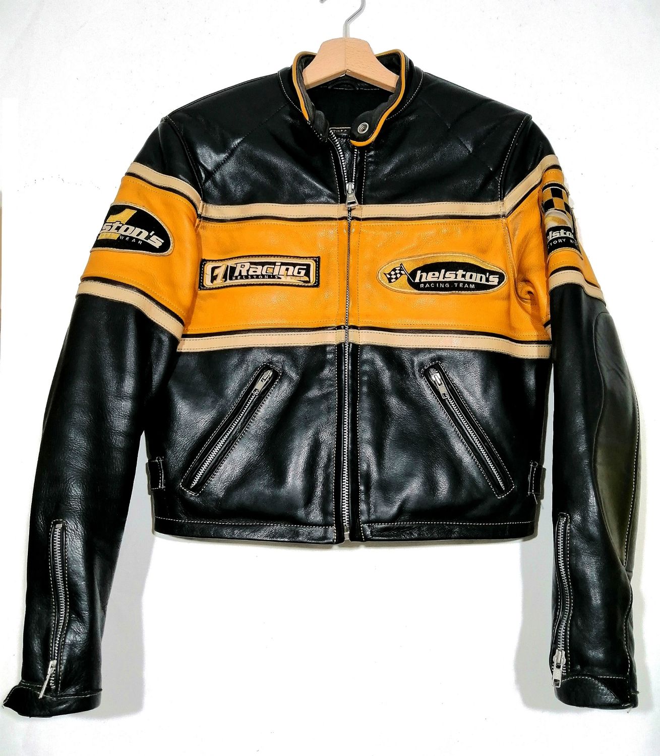 SECOND HAND Helston&#39;s leather motorcycle jacket vintage Racing style size women&#39;s M/L