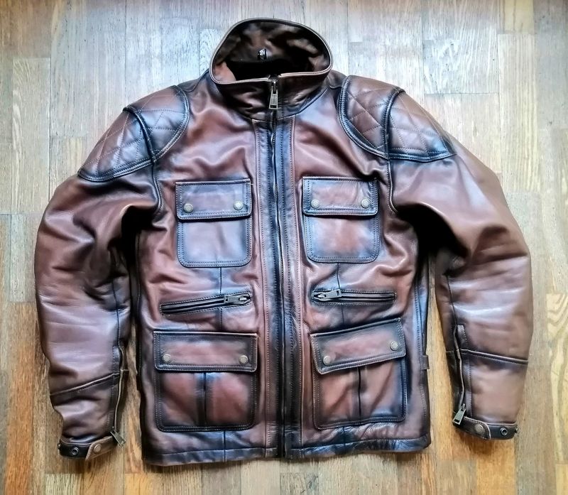 SECOND HAND Great Helston's high quality custom style motorcycle brown leather jacket size L for men
