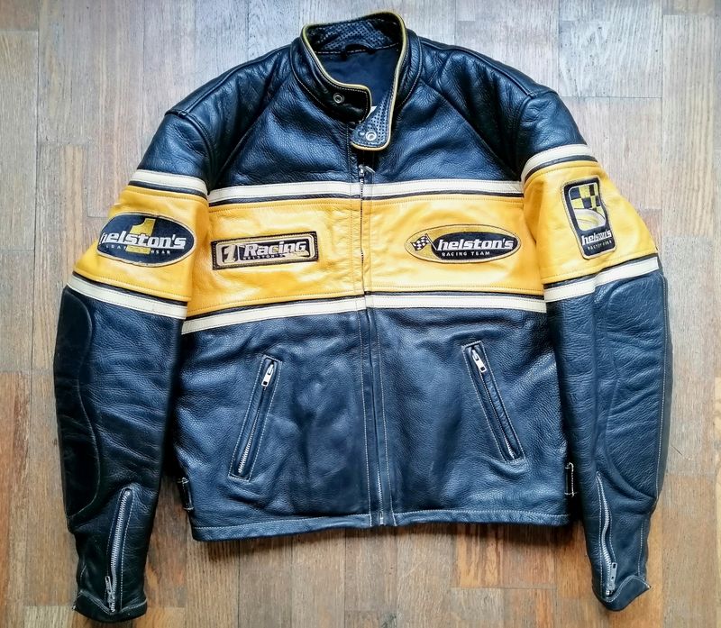 SECOND HAND Vintage 80s Original Helstons Leather Jacket Racing Cafe Racer Style Classic size L for men