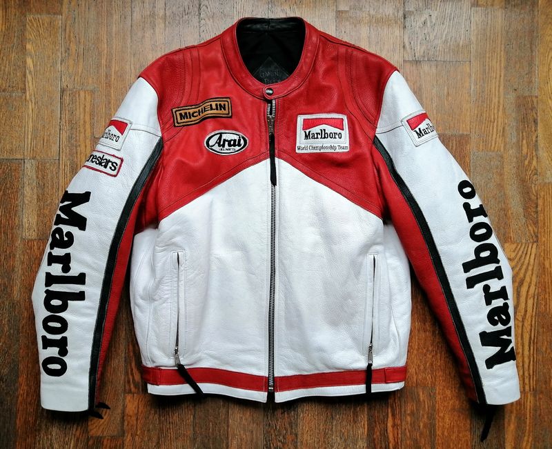 Exclusive motorcycle jacket with Marlboro Racing design made of high-quality cowhide leather XL size