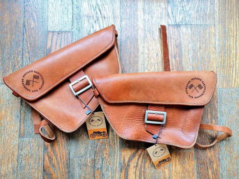 Set of Genuine Cow Leather Bags Vintage Style Color "Oxide Brown" - Cafe Racer / Custom/ Chopper / Bobber