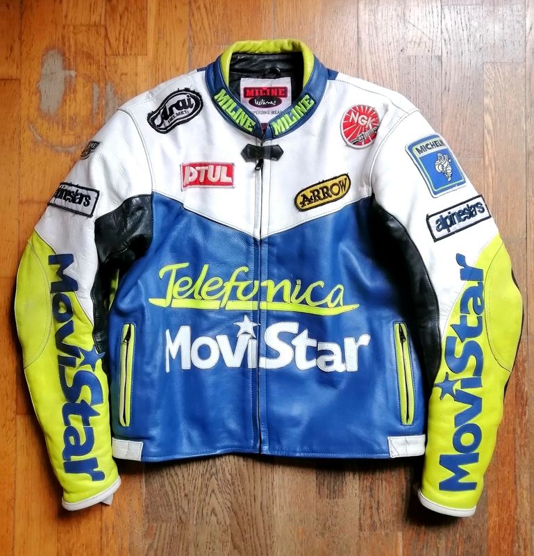 Beautiful vintage Racing Motorcycle leather jacket from late 80s size Large men's
