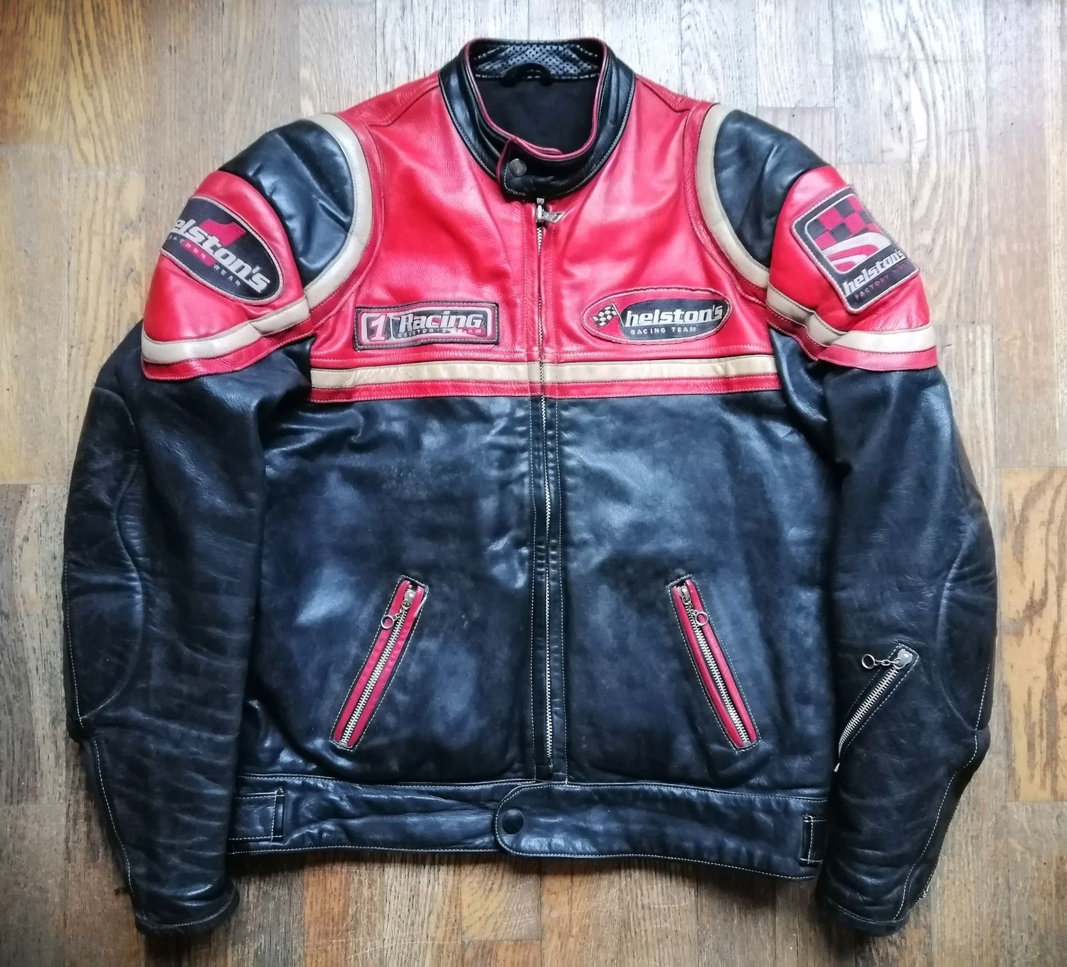 Second-hand vintage 90s Helston's Racing Leather Jacket made in France XL size Men's