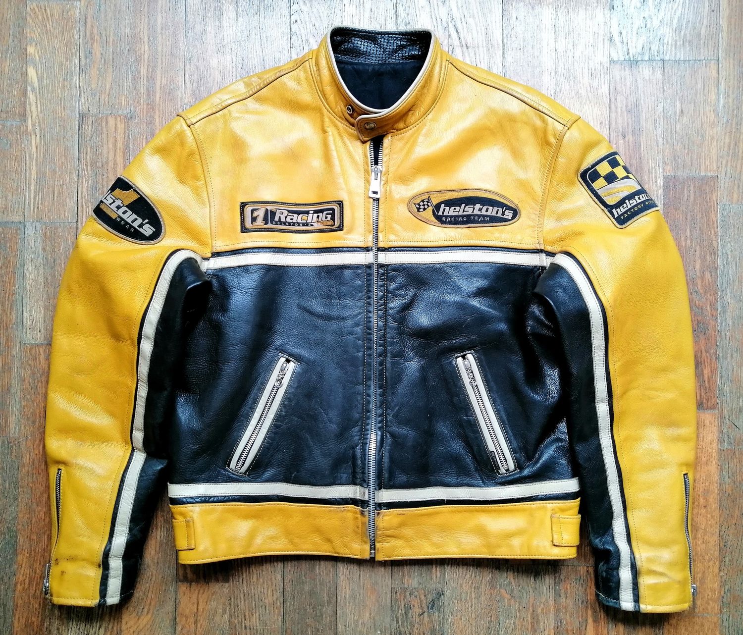 Second-hand vintage 90s Helston's Racing Leather Jacket made in France L size Men's