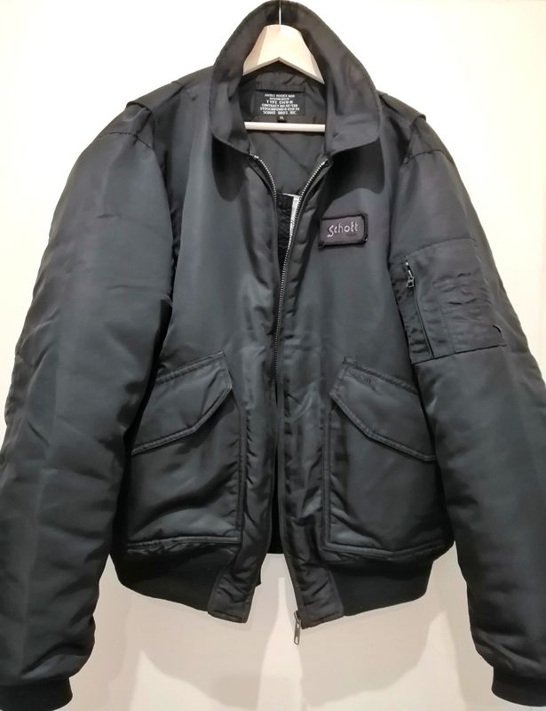 SECOND HAND Schott Flight Black Bomber Jacket Iconic 90s Style Size XL for Men