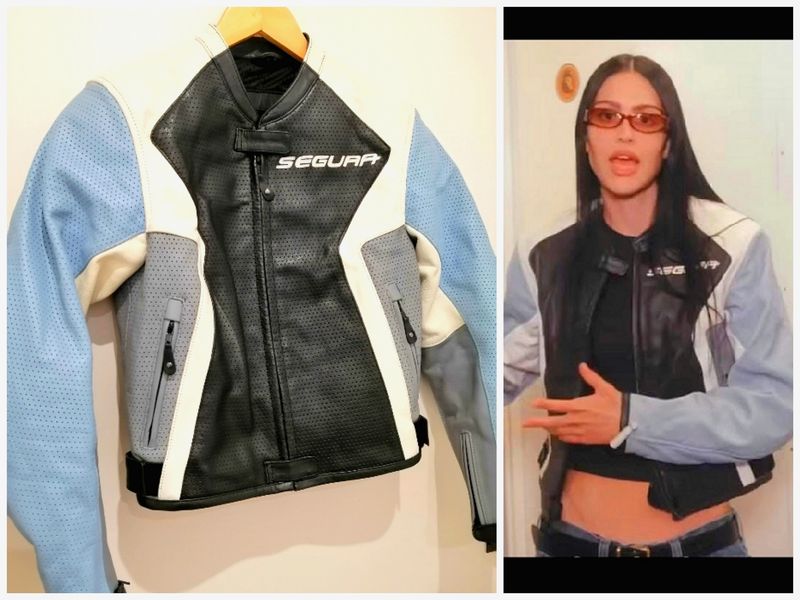 SECOND HAND Great women's motorcycle Segura 70 leather jacket in light blue Medium size