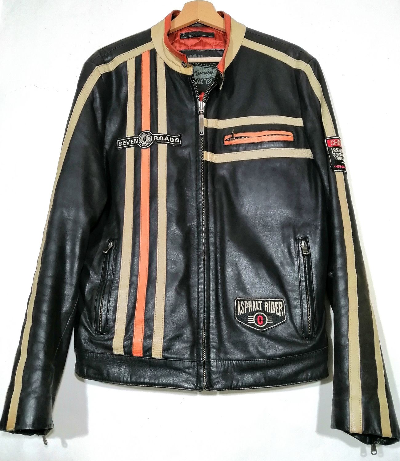 AREA VINTAGE Second Hand Men's Original 90s Chevignon Urban Leather Jacket Cafe Racer &amp; Custom Style size L/M Men's