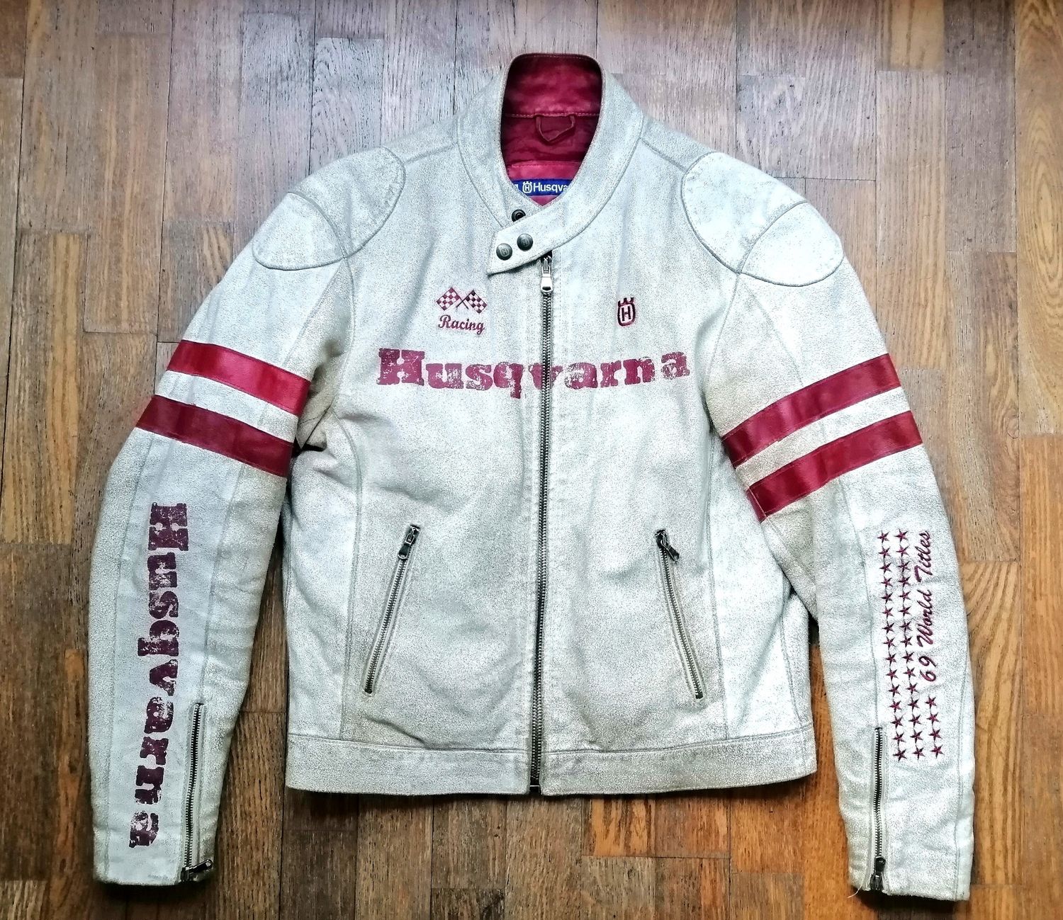 Second Hand Men's Original 90s Husqvarna urban agged leather Jacket Cafe Racer &amp; Custom style size M