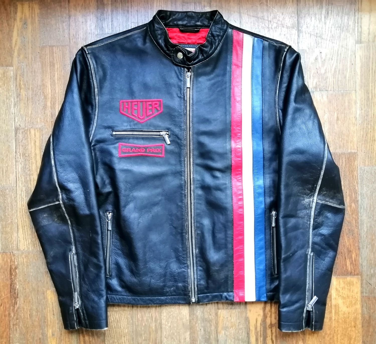 SECOND HAND Beautiful cowhide leather jacket Steve McQueen 24 Hours of Le Mans style men's size L