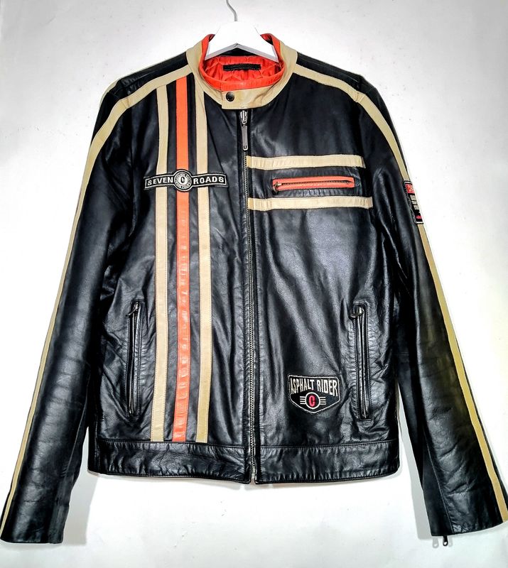 AREA VINTAGE Second Hand Men's Original 90s Chevignon Urban Leather Jacket Cafe Racer &amp; Custom Style size M Men's