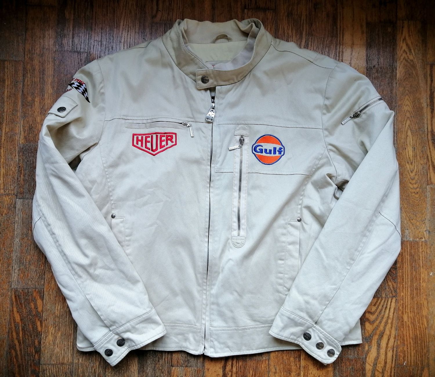 Second-hand men's Gulf Dakota Grand Prix cafe racer style canvas jacket size XXL