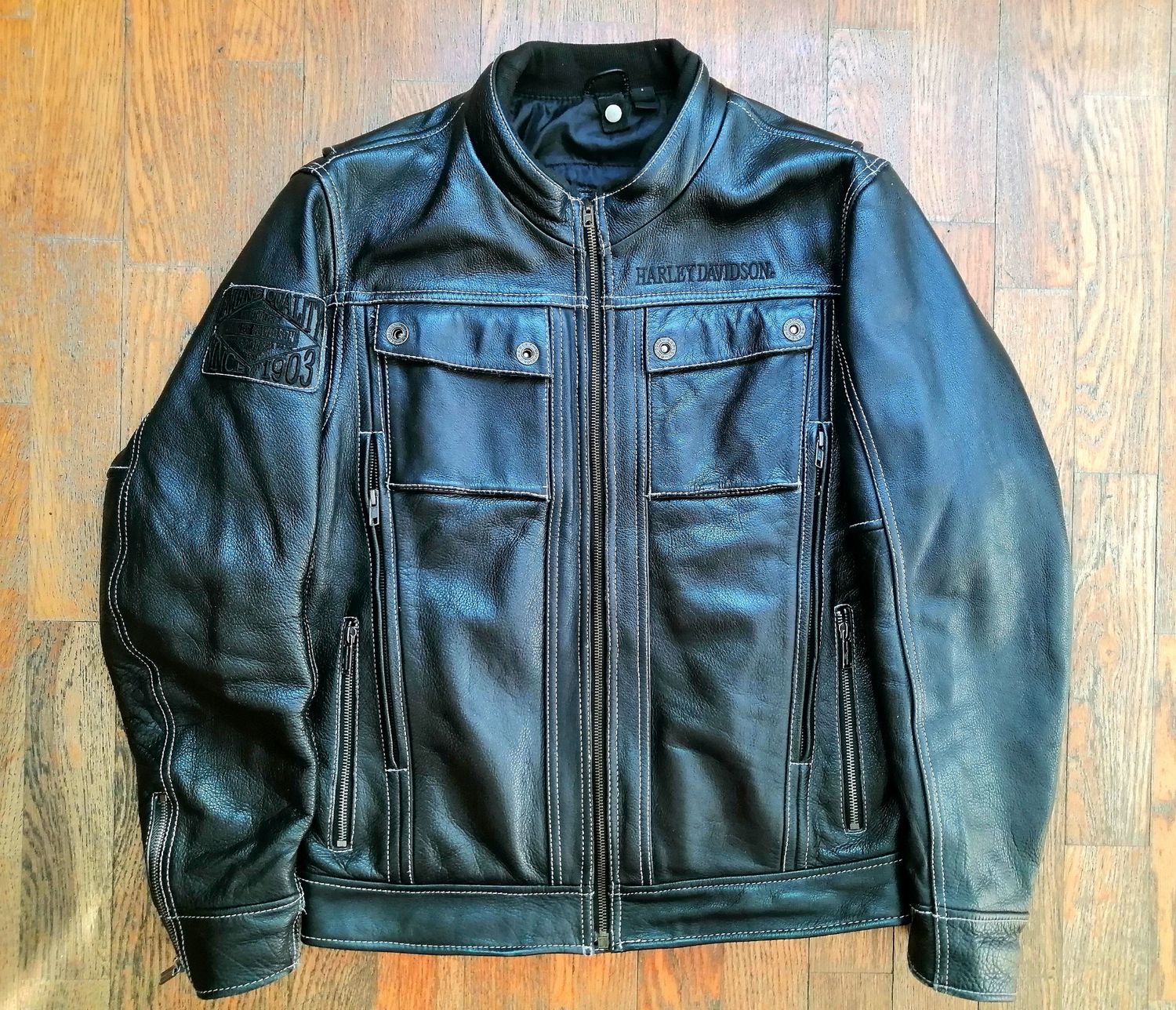 SECOND HAND Y2K genuine Harley Davidson Custom style biker leather jacket size S for men