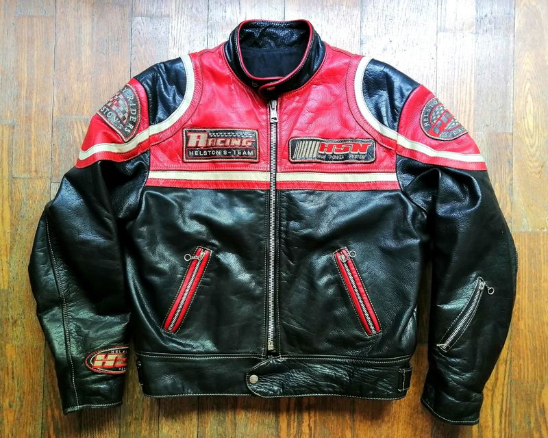 SECOND HAND Vintage 80s Original Helston's Leather Jacket Racing Cafe Racer Style Classic size M for men