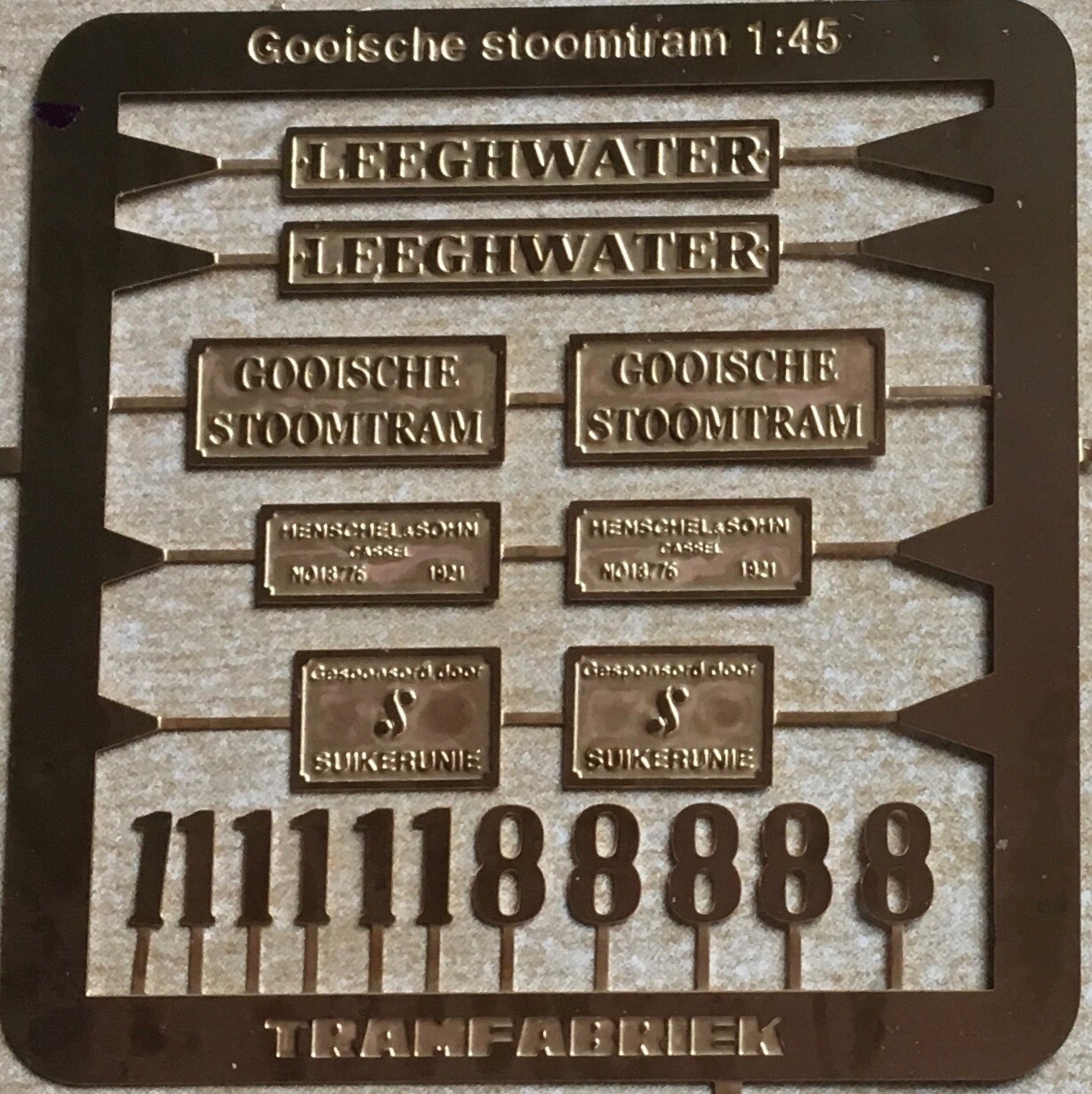 SHM 8 Ooievaar Brass name and number plates 1:43.5, Type: Gooische Stoomtram 18
