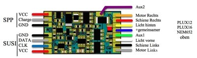 DCC decoder Train-O-Matic Mini 6 wires + 6 PIN NEM 651 (W6P)