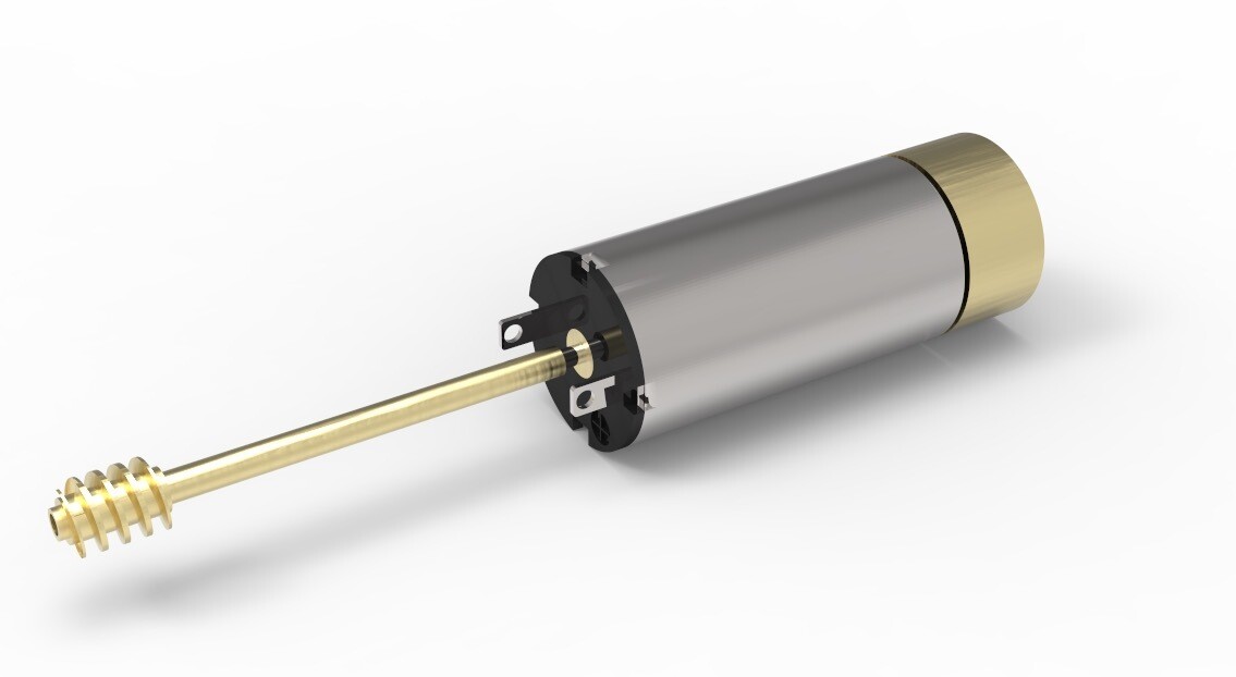 1020D Coreless motor 12V with 30 mm adapter, flywheel + M0.3 brass worm OD 3.5