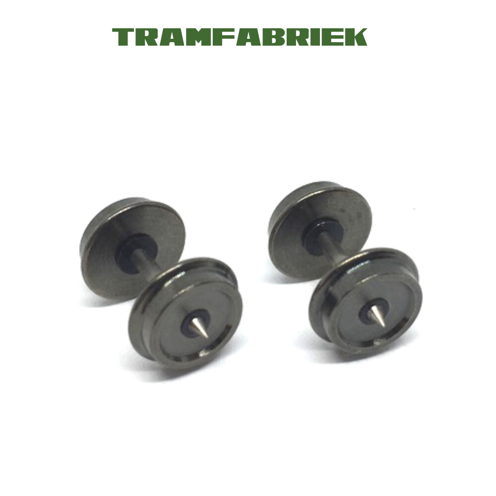 8mm disc wheel set RP25 (2 axles) H0e. Axle 1.5mm x 15.0mm. Both sides isolated