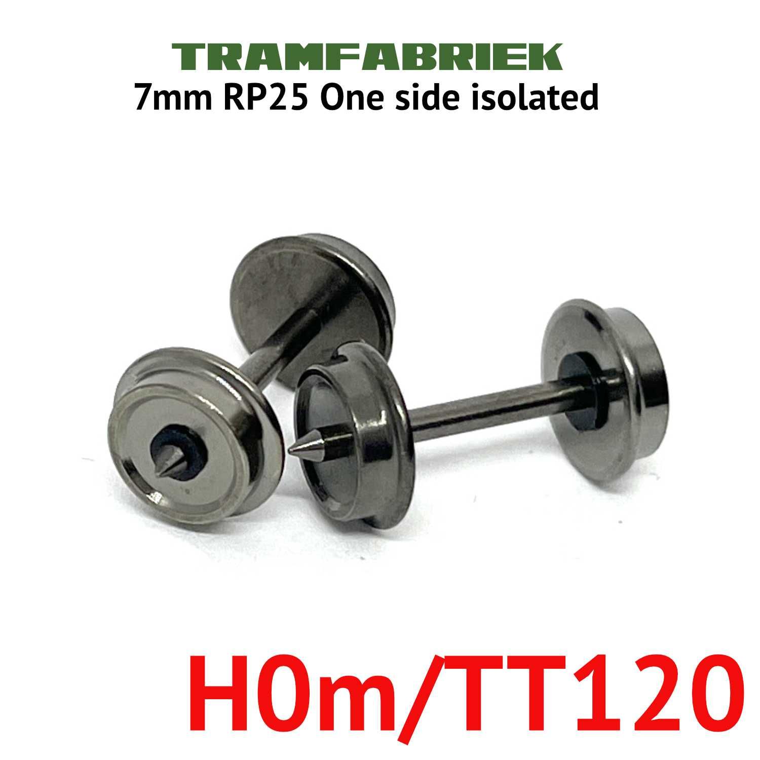 7mm Disc wheel set RP25 (2 axles) H0m. Axle 1.5mm x 18.5mm. One side isolated