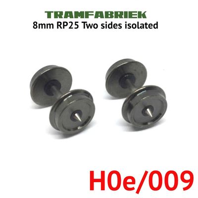 8mm disc wheel set RP25 (2 axles) H0e. Pinpoint axle 1.5mm x 18.5mm. Both sides isolated