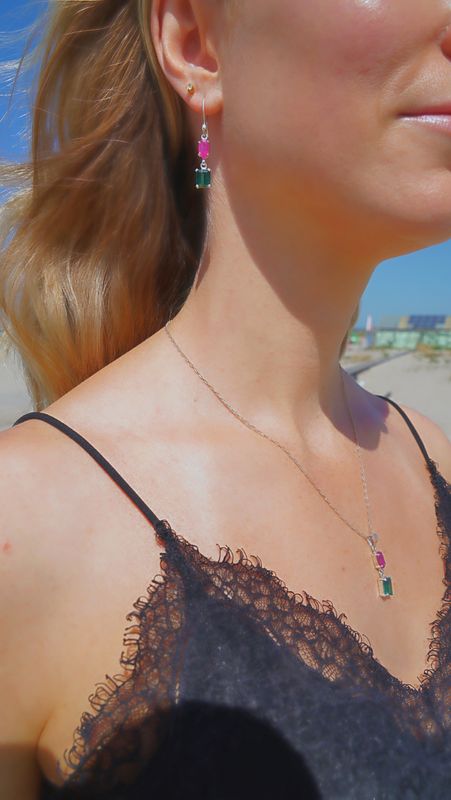 Robijn Tourmalijn oorbellen en ketting