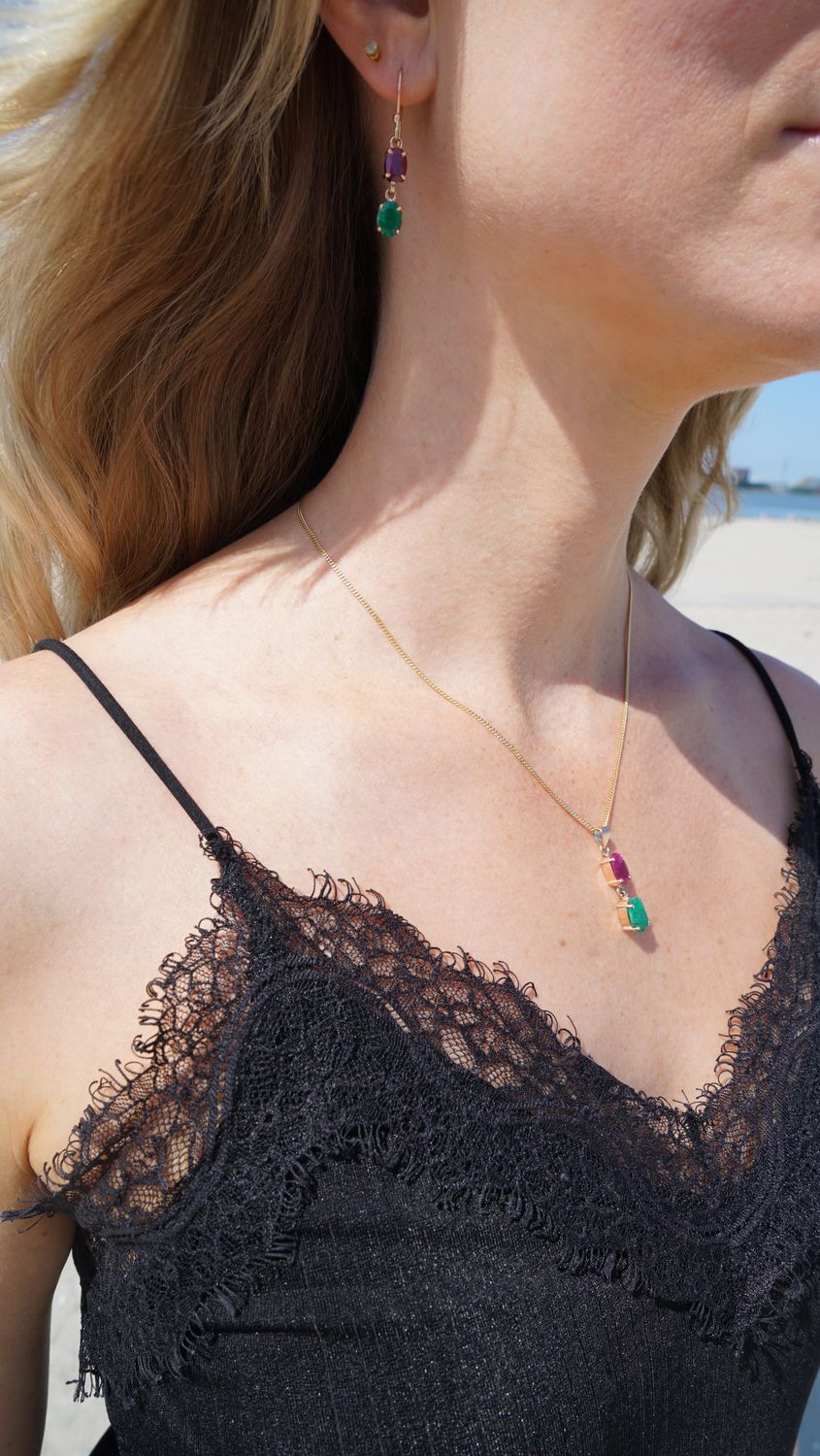 Smaragd Robijn Hanger en Oorbel