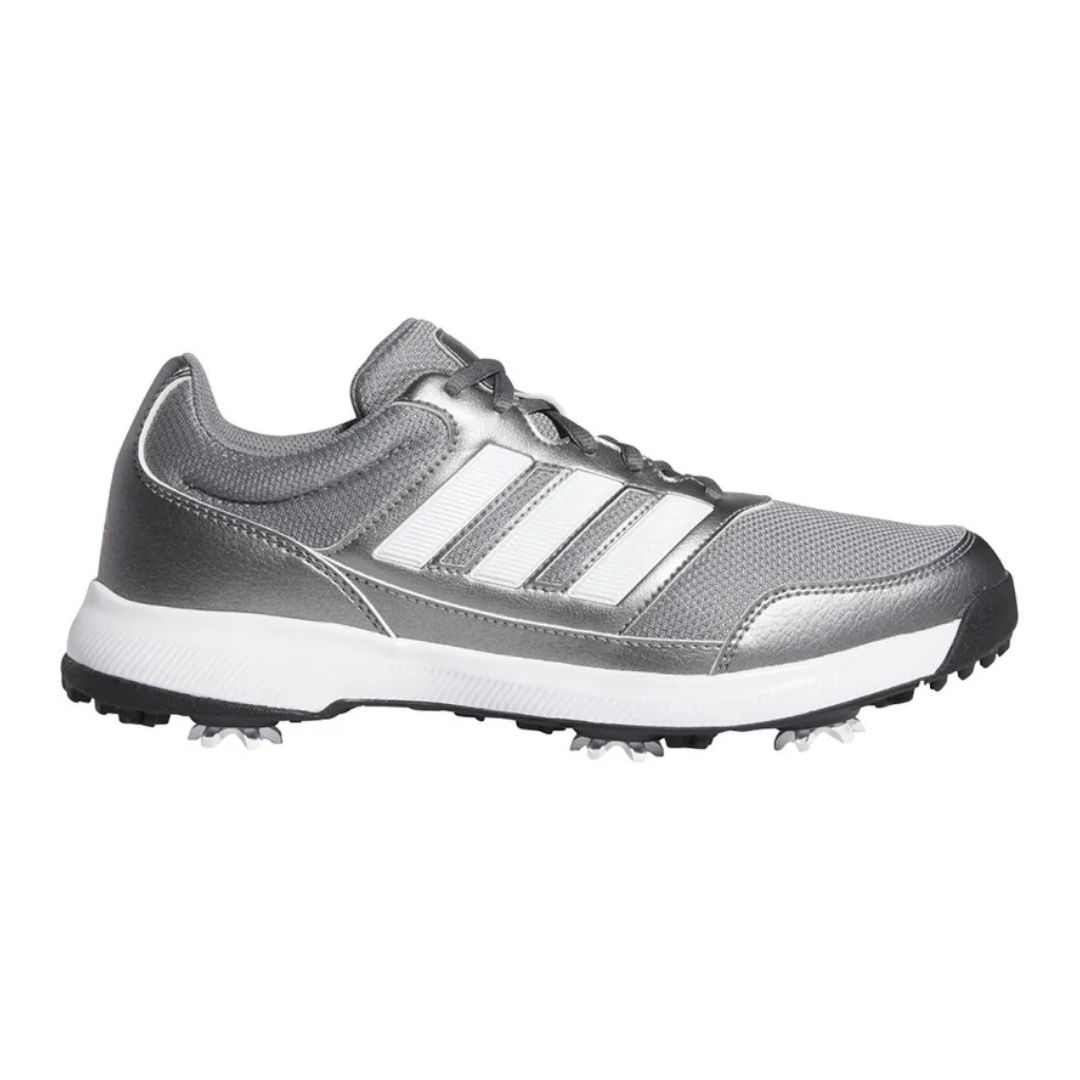 adidas Tech Response 2.0 Golf Shoes, Color: Iron Metallic/White/Scarlet, Size: 8