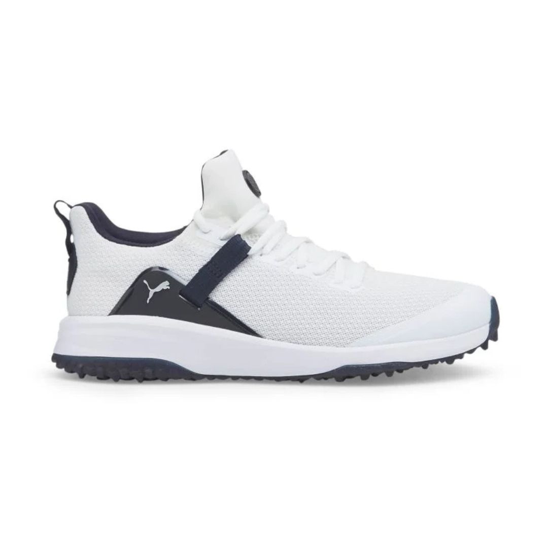 PUMA FUSION EVO Golf Shoes, Color: Puma White/Navy Blazer, Size: 8, Width: Medium