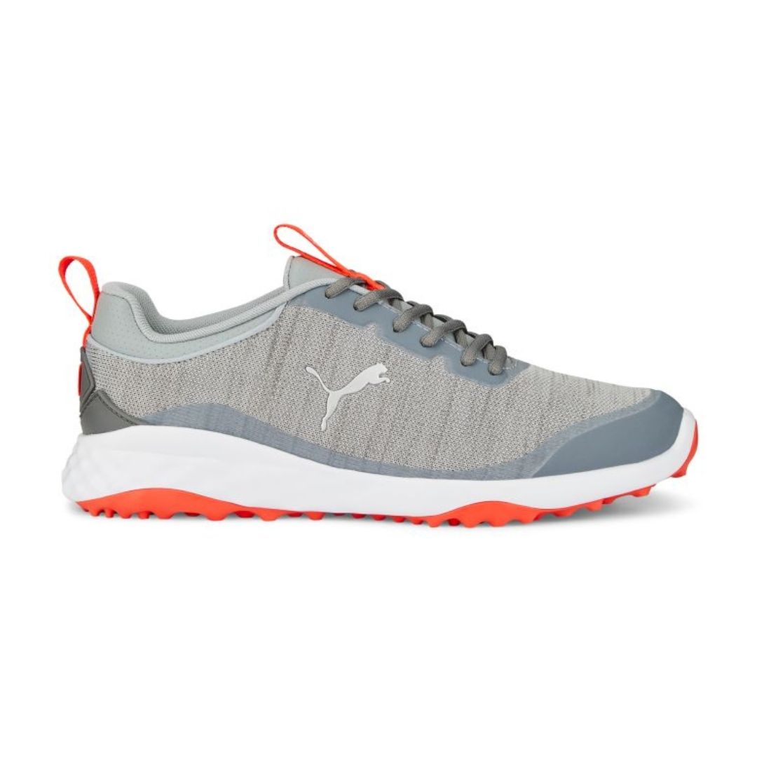 PUMA FUSION Pro Golf Shoes, Color: Quarry/Puma Silver/Red Blast, Size: 10.5, Width: Medium