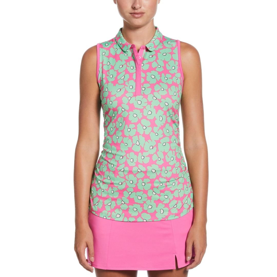 Callaway Women's Floral Sleeveless Mini Collar Top