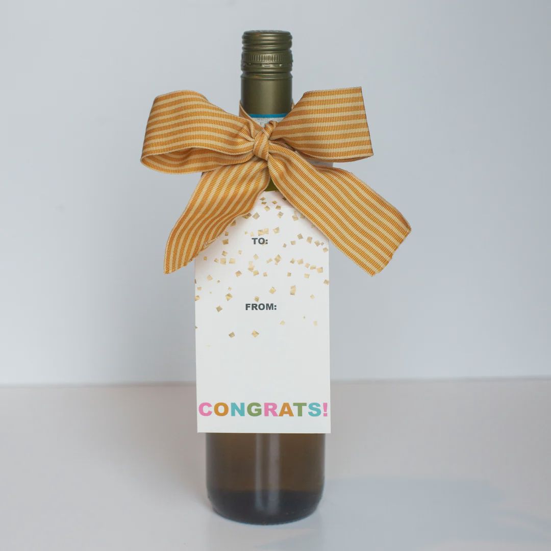 Congrats White Confetti Wine Tag