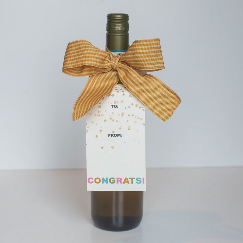 Congrats White Confetti Wine Tag