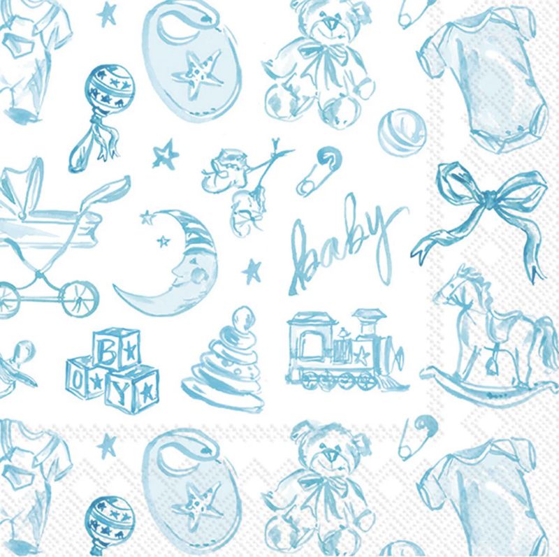 Baby Toile Blue Cocktail Napkin