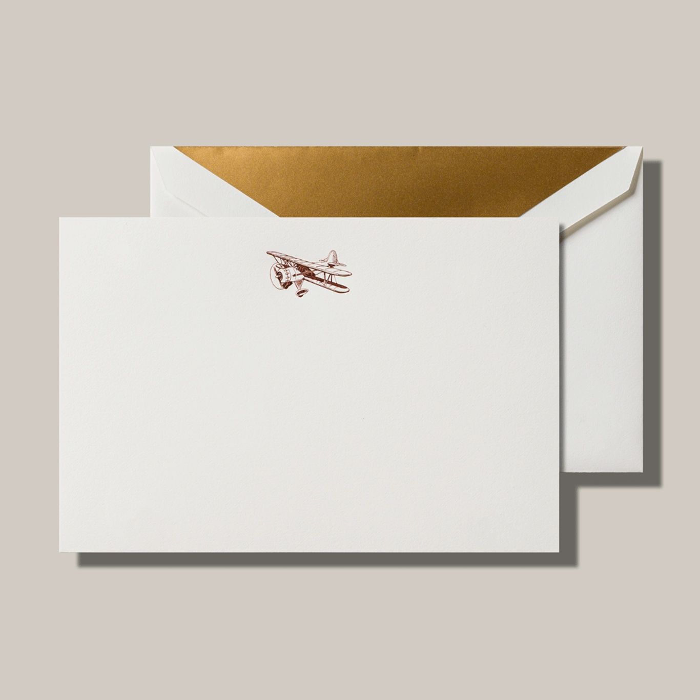 Engraved Biplane Card &amp; Envelopes with Gold Liner