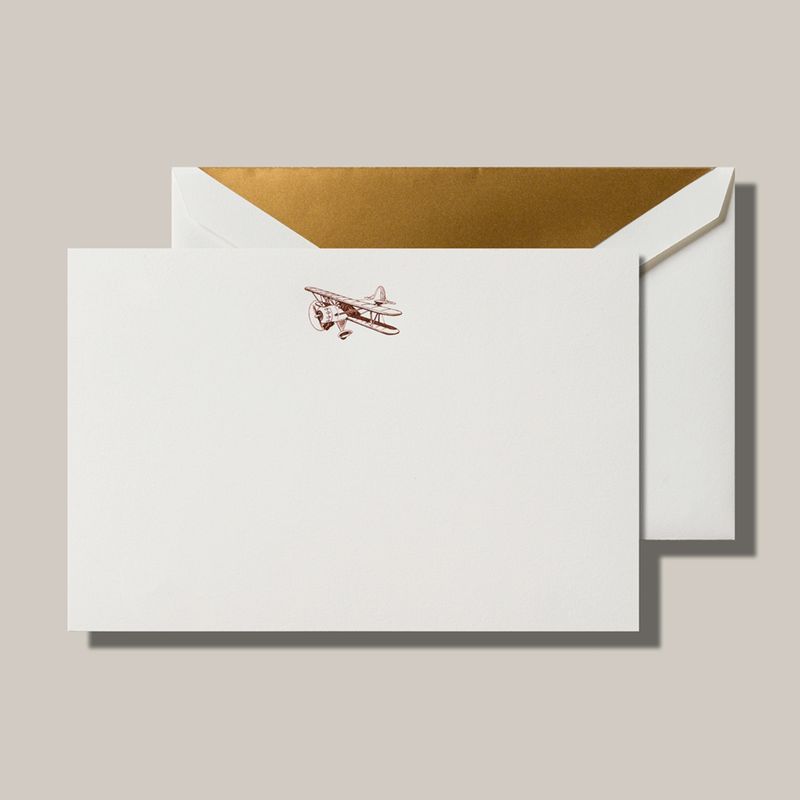 Engraved Biplane Card &amp; Envelopes with Gold Liner