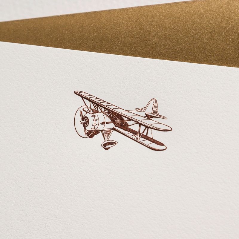 Engraved Biplane Card &amp; Envelopes with Gold Liner